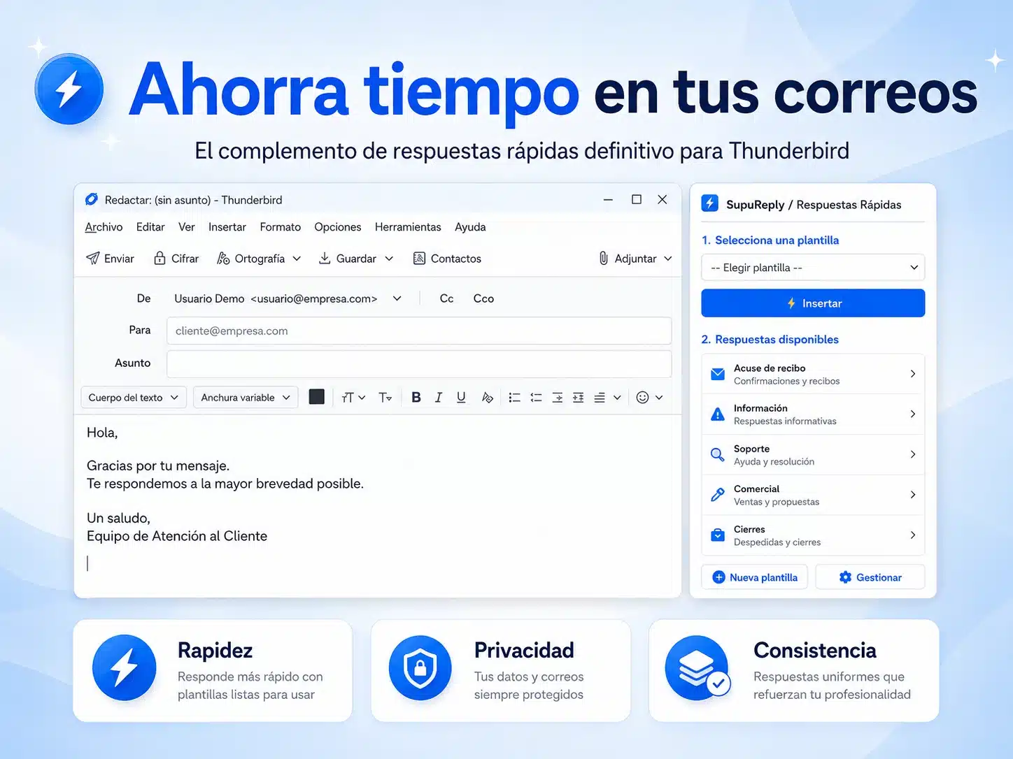 SupuReply Pro: extensión de plantillas de correo para Thunderbird